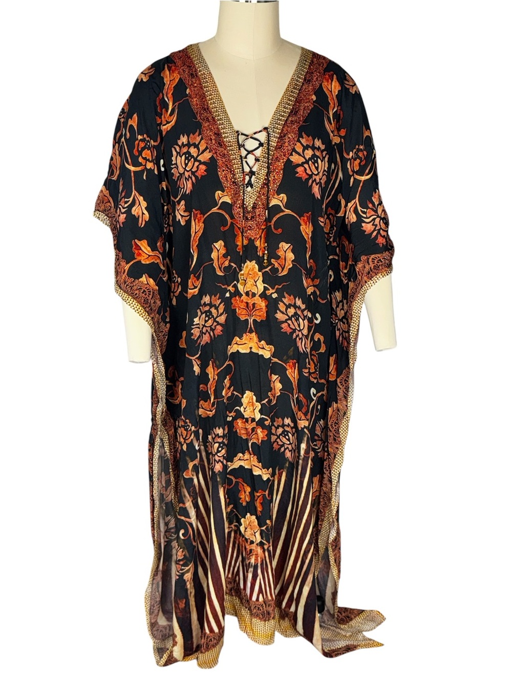 Sakkas Black and Orange Embellished Boho Tunic